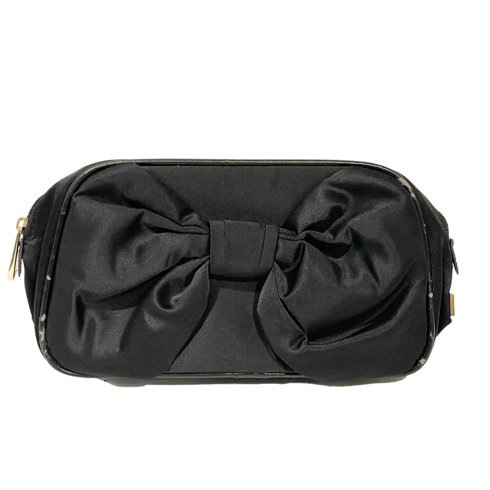 CHRISTIAN DIOR‎ Parfums Black Gold Satin Bow Zippered Clutch Cosmetic Bag